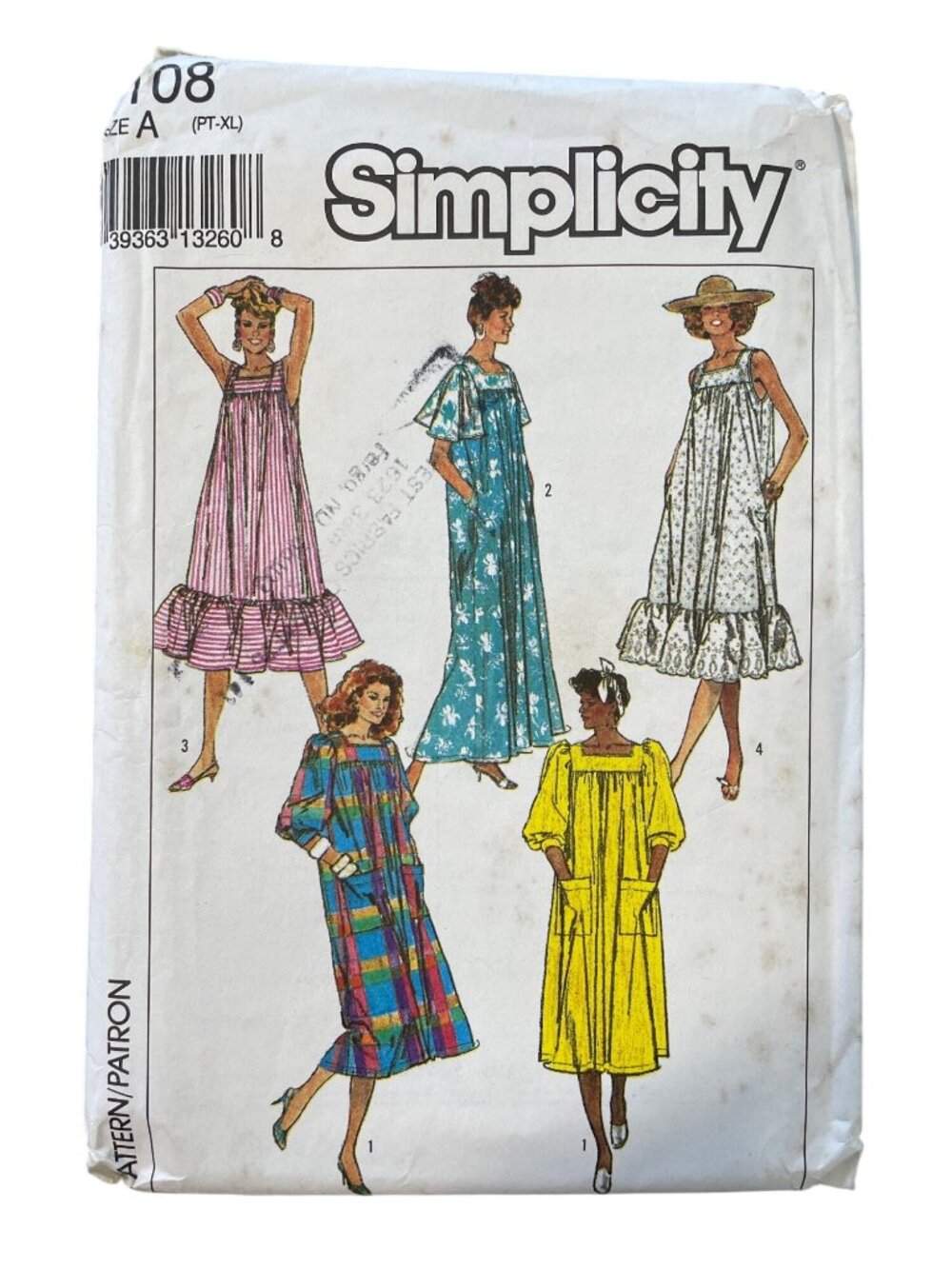 Vintage 90s Simplicity 8108 Sewing Pattern XL Misses Dresses Loose Fitting UNCUT